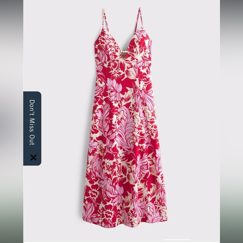 Abercrombie & Fitch Beaded Flowy Midi Dress Linen Blend Floral Size Large  NWT - Picture 9 of 15
